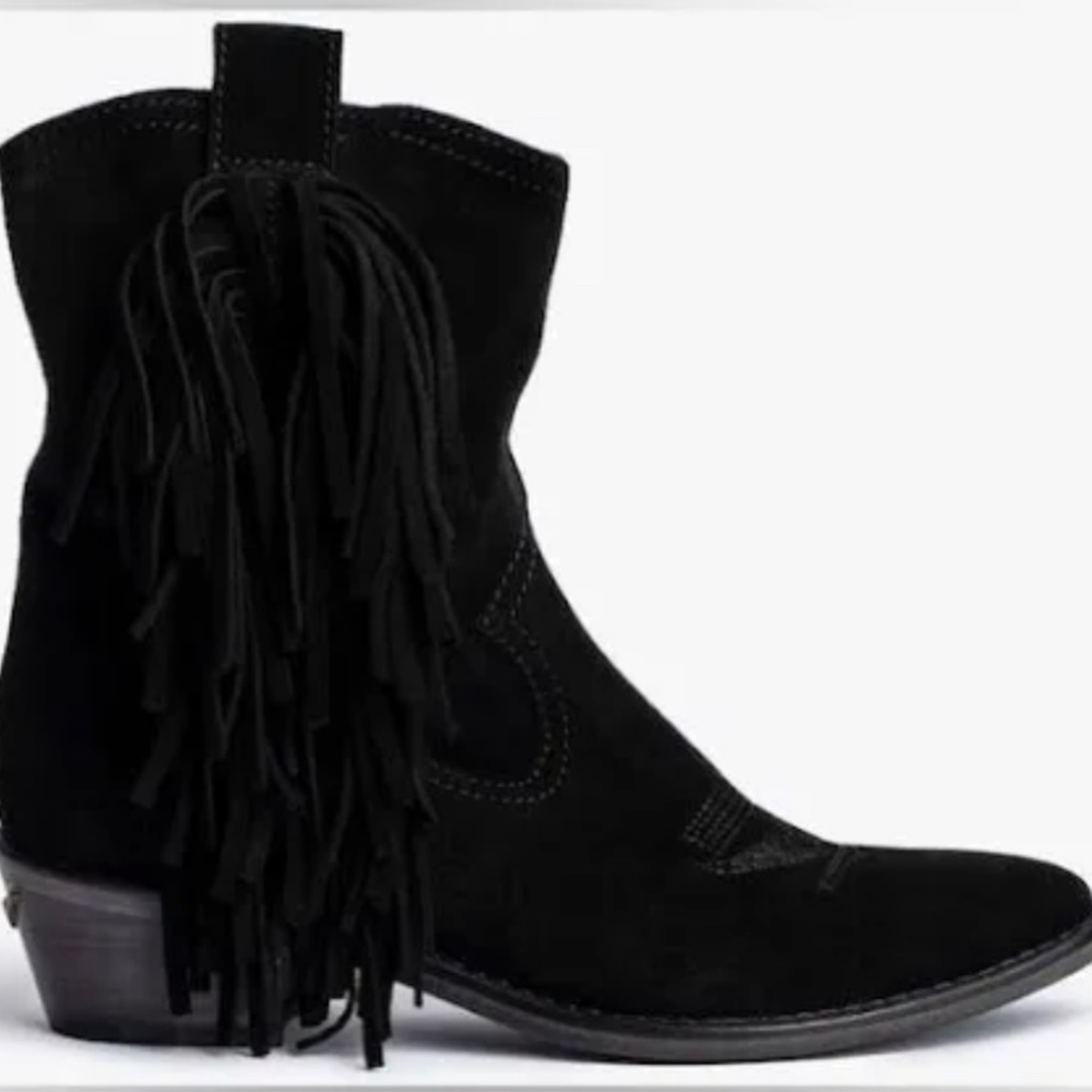 Zadig & Voltaire Black Suede Fringe Boots